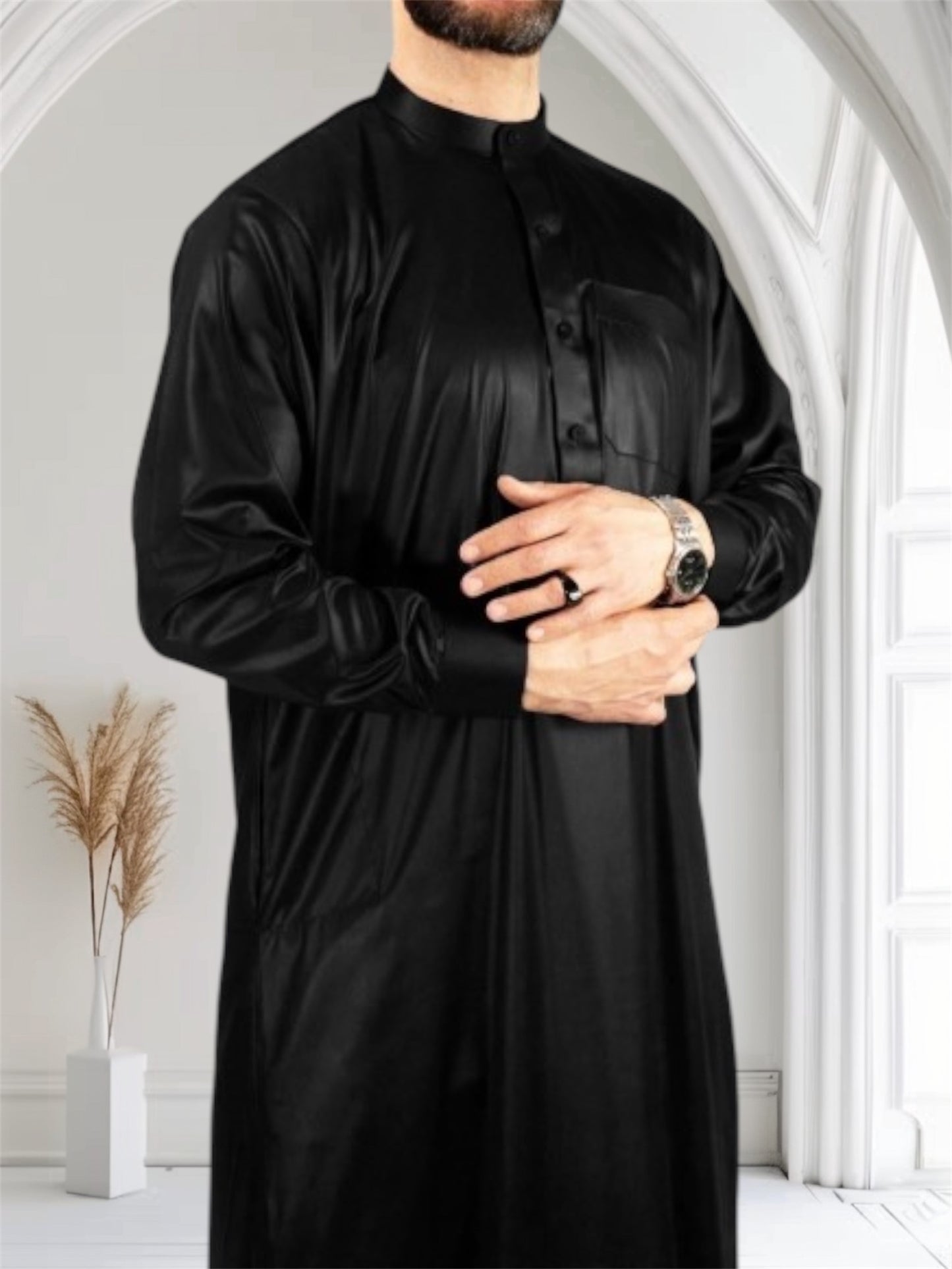 Qamis Qatari Satiné - Noir