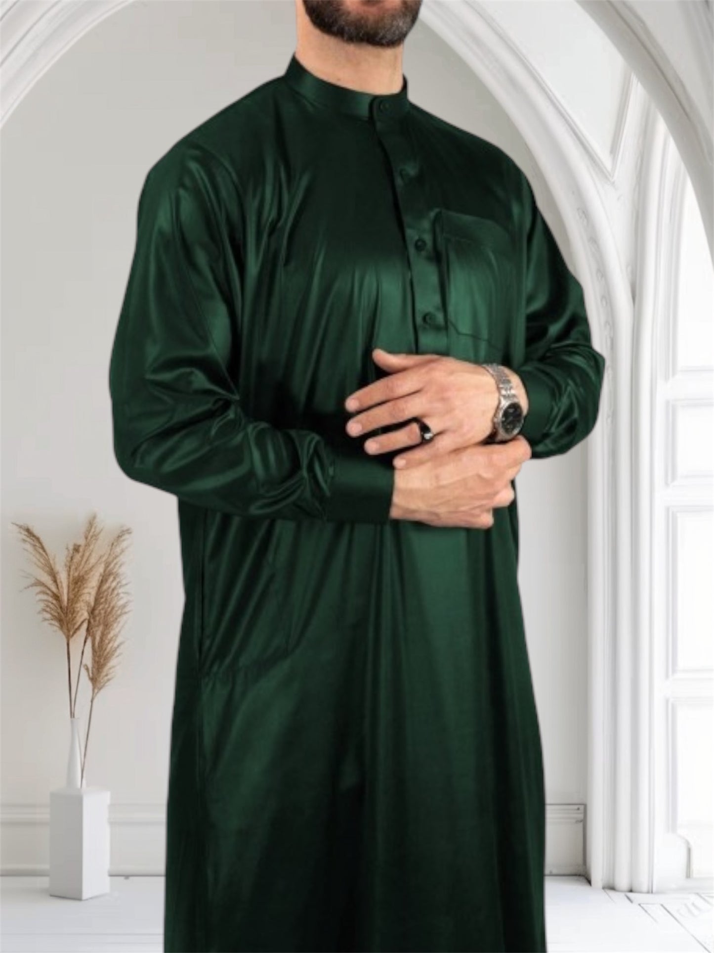 Qamis Qatari Satiné - Vert Bouteille